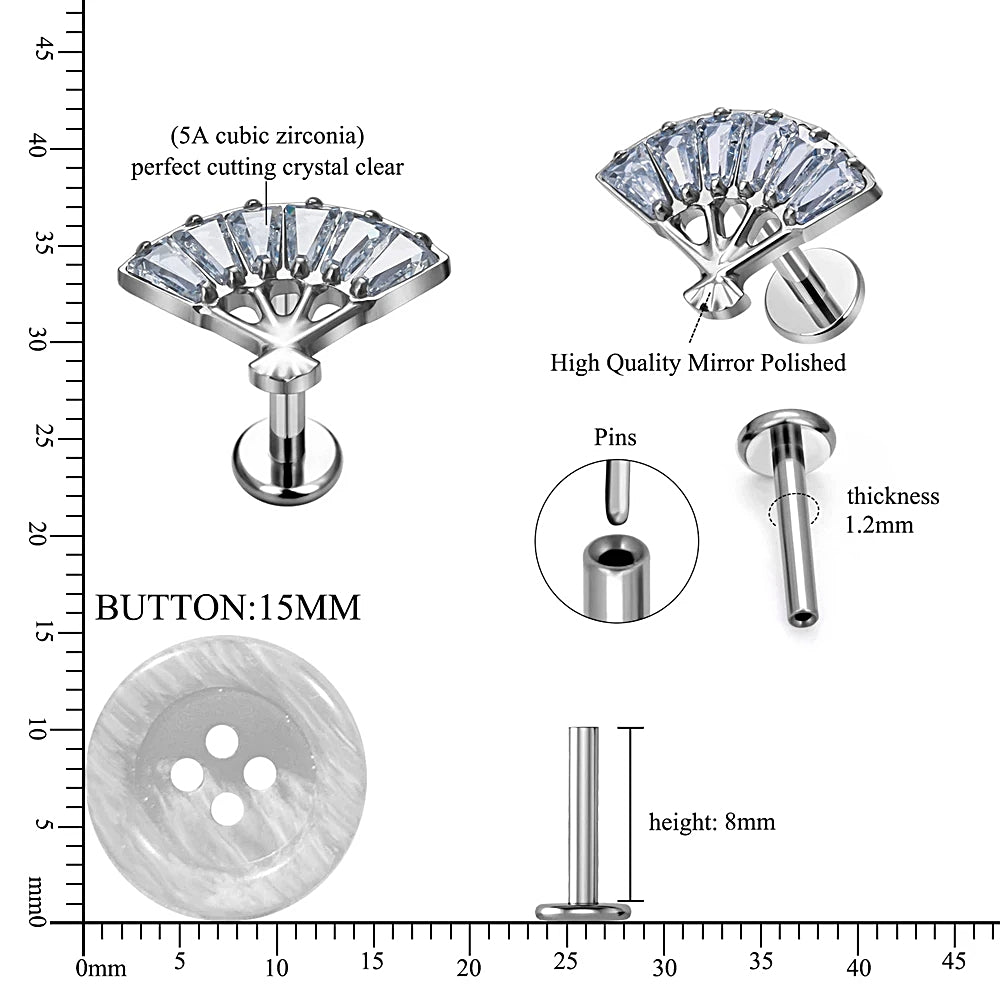 LAB_CFan_01 ASTM F136 Titanium 16G (1.2mm) Push Pin Chinese Fan Piercing Jewelry