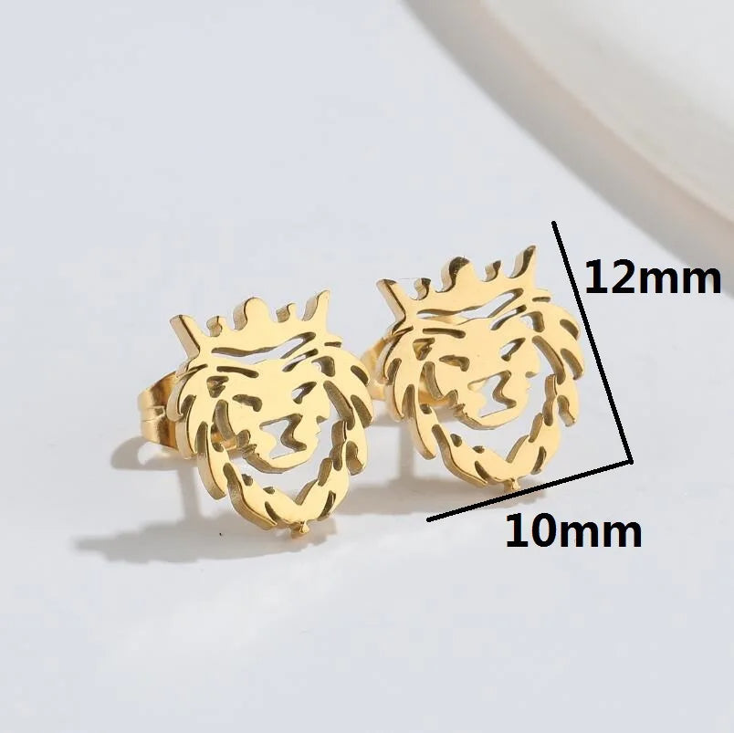 Surgical Steel Butterfly Back Lion Face Men Studs