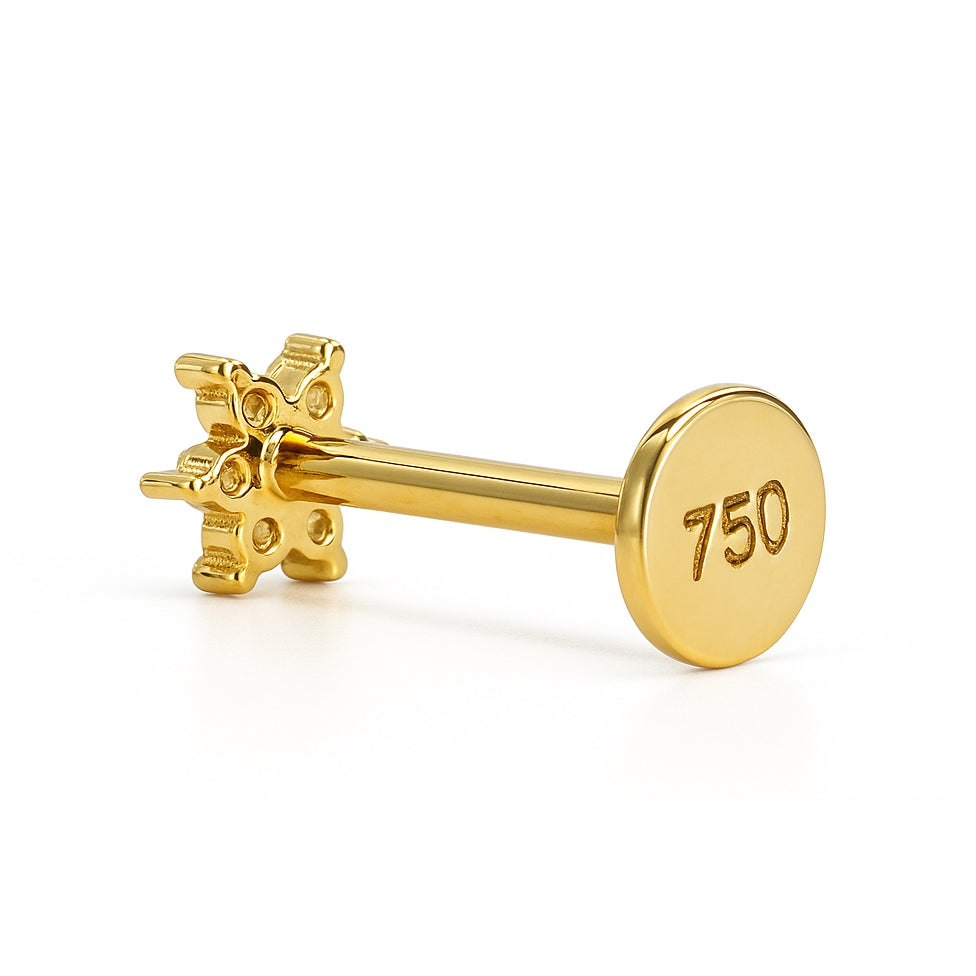 18K Yellow Gold Pink CZ Flower Stud – Internally Threaded (Sold Per Piece)