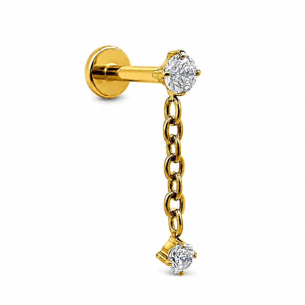 Titanium Solitaire Chain Dangle Stud