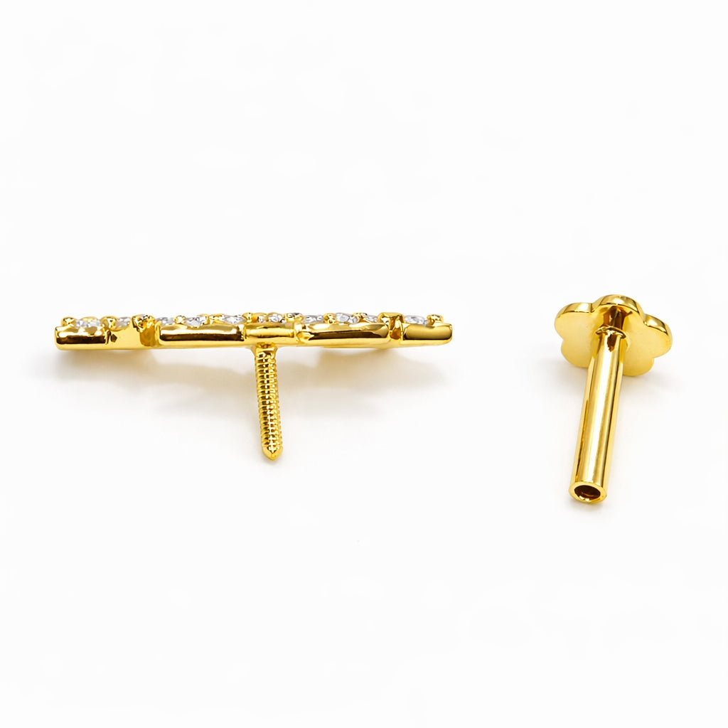 18K Yellow Gold Triple Star Moissanite Threaded End – 16G (Sold Per Piece)