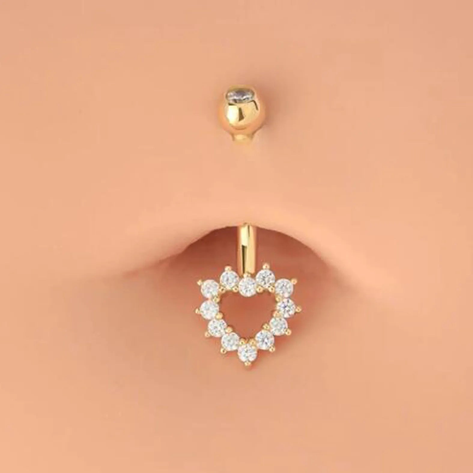 14K Solid Gold Heart Belly Button Ring
