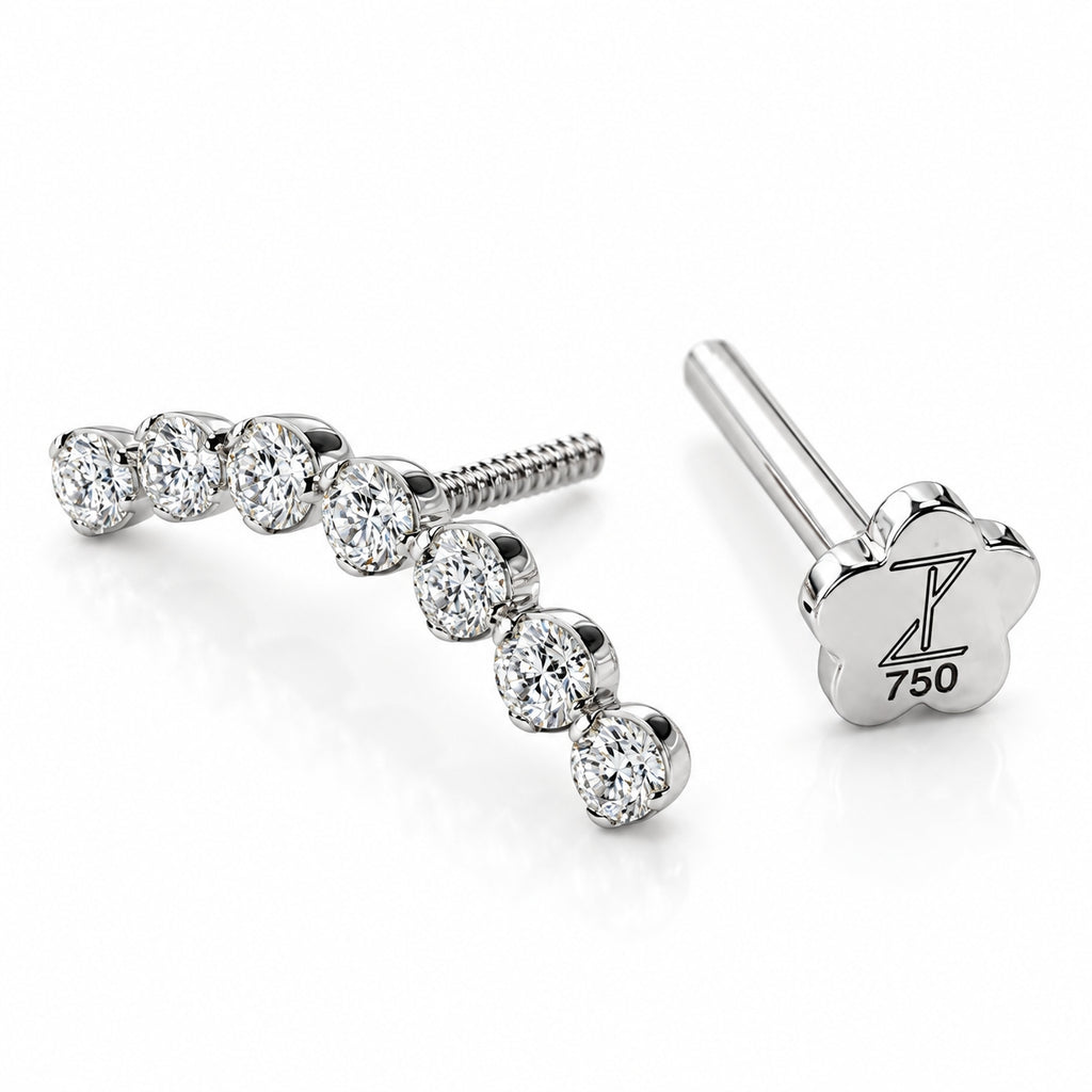 18K Gold Seven Round Lab-Grown Diamond Curved Piercing Stud