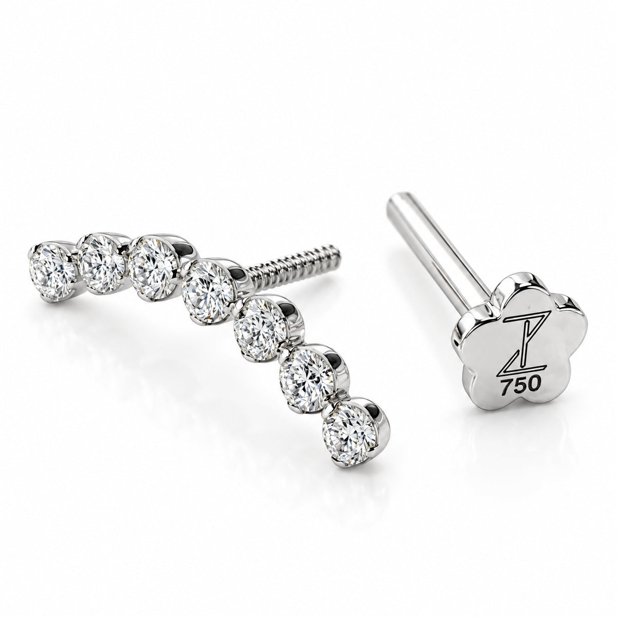 18K Gold Seven Round Lab-Grown Diamond Curved Piercing Stud