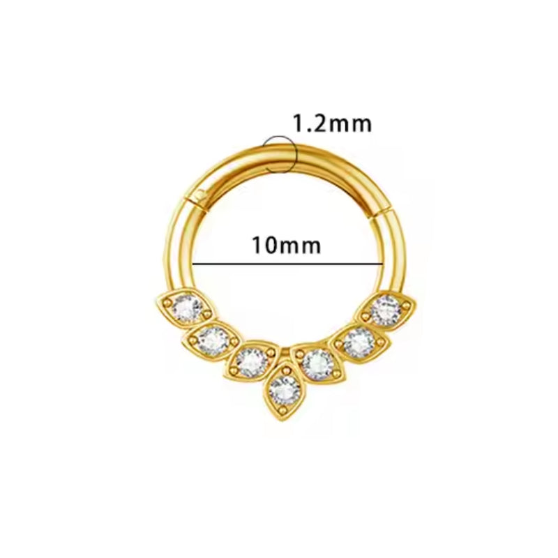 Titanium 7 Gem Petal Daith &amp; Septum Piercing Hoop 16G 10MM