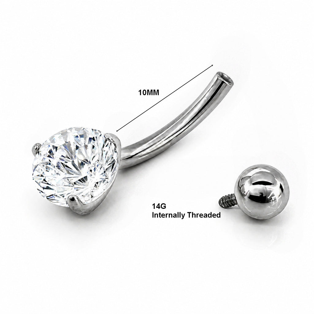 Implant Grade Titanium Belly Piercing with Solitaire CZ