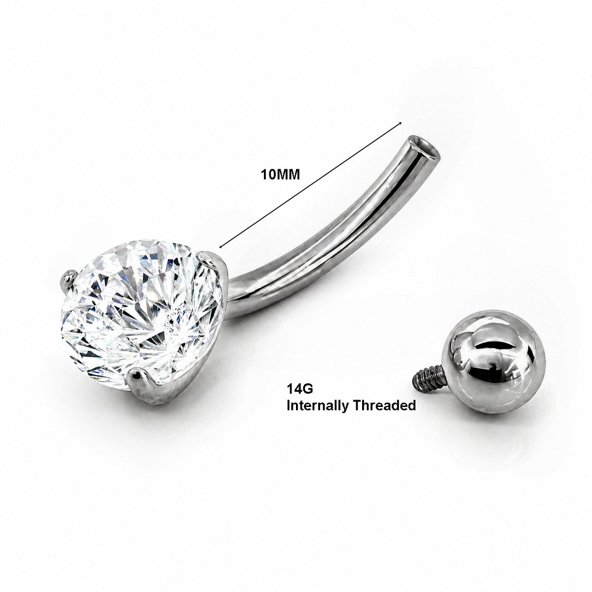 Implant Grade Titanium Belly Piercing with Solitaire CZ