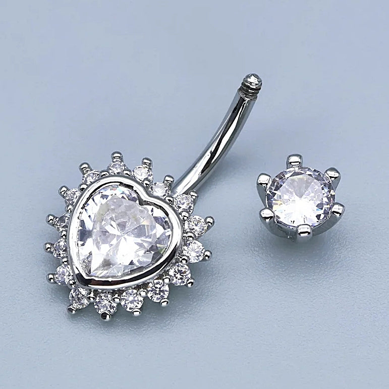 ASTM F136 Titanium 14G (1.6MM) Externally Threaded Heart Shape Belly Button Piercing 12MM