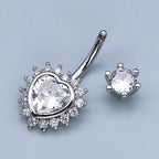 ASTM F136 Titanium 14G (1.6MM) Externally Threaded Heart Shape Belly Button Piercing 12MM
