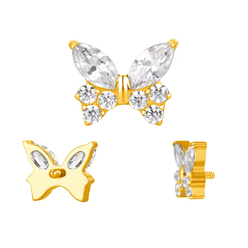 Titanium 16G (1.2MM) Internally Threaded Butterfly Labret Stud