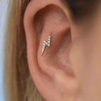 18k Gold Natural Diamond Studded 16G (1.2MM) Internally Threaded Lightning Bolt Stud