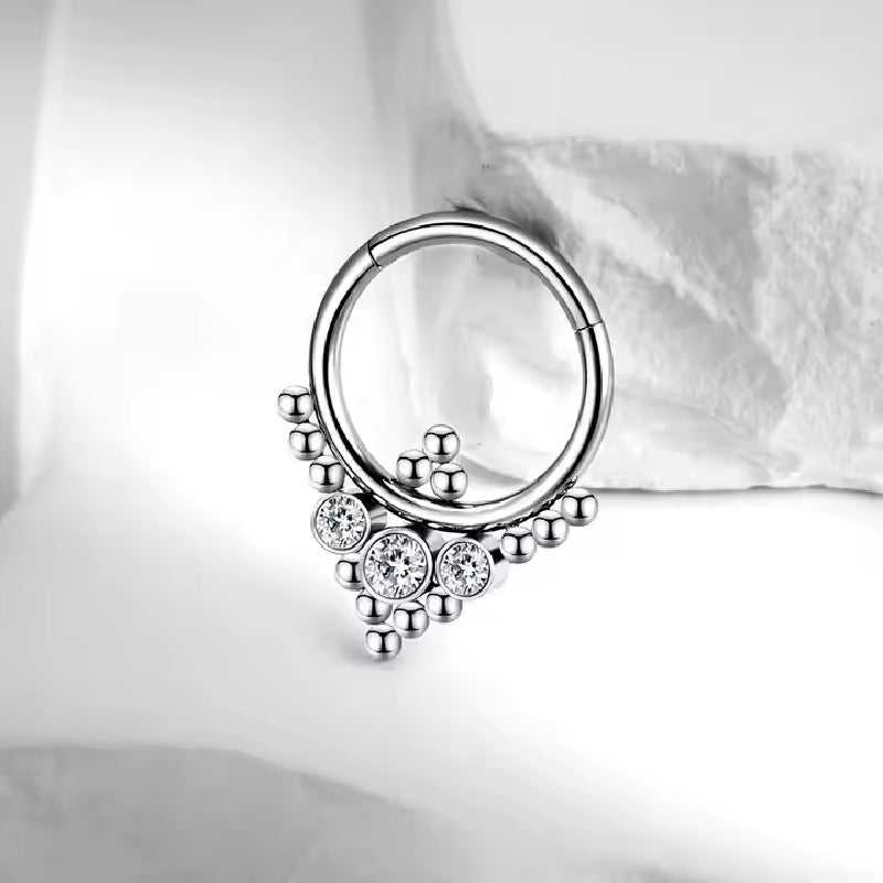 Titanium Queen Crystal Daith &amp; Septum Piercing Hoop 16G 10MM
