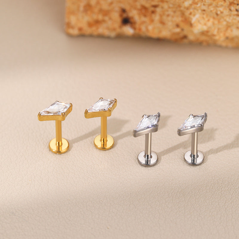 Titanium 16G (1.2MM) Internally Threaded Diamond Cut Crystal Piercing Stud