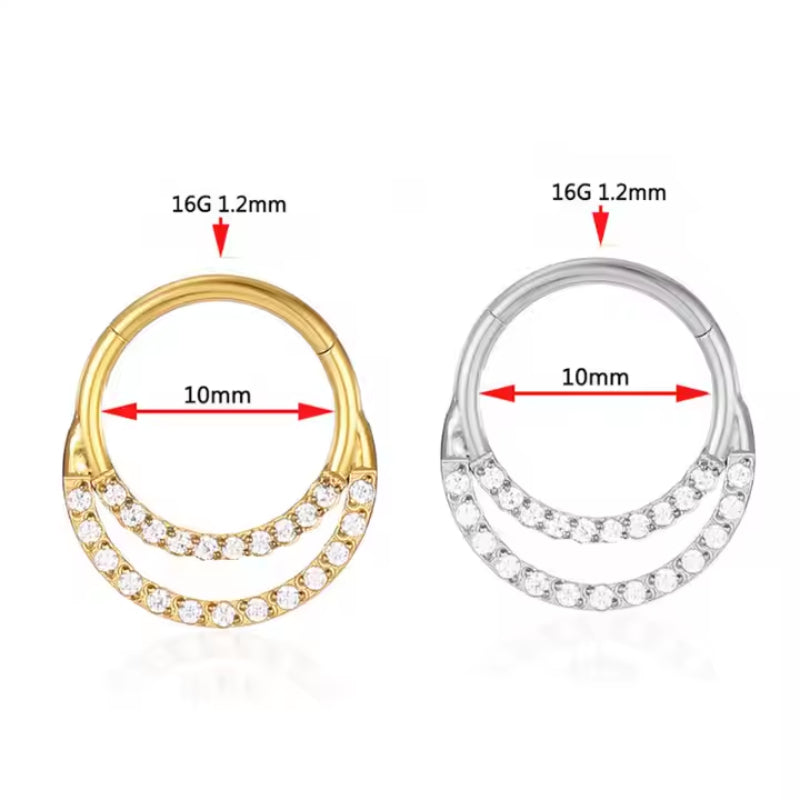 Titanium Double Line Daith &amp; Septum Piercing Hoop 16G 10MM