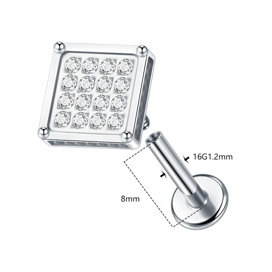 ASTM F136 Titanium 16G (1.2MM) Internally Threaded Square Piercing Stud