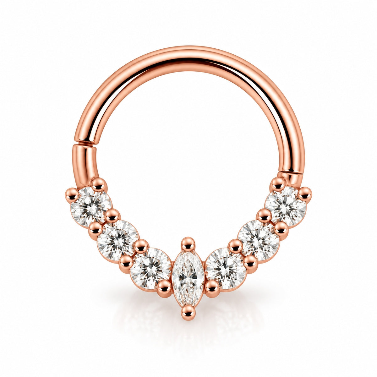 18K Gold Moissanite Marquise Crown 9mm Daith & Septum Ring