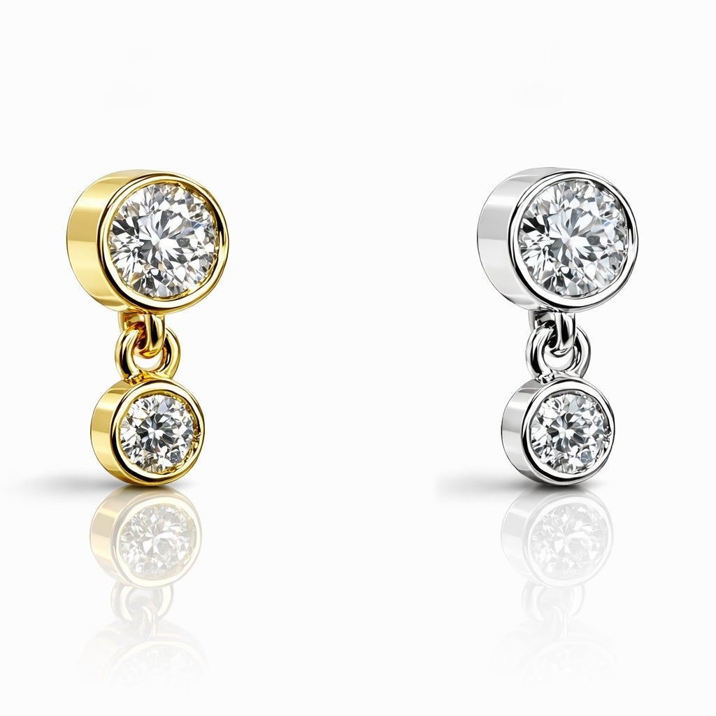 18K Gold Double Moissanite Dangle Ear Piercing Stud