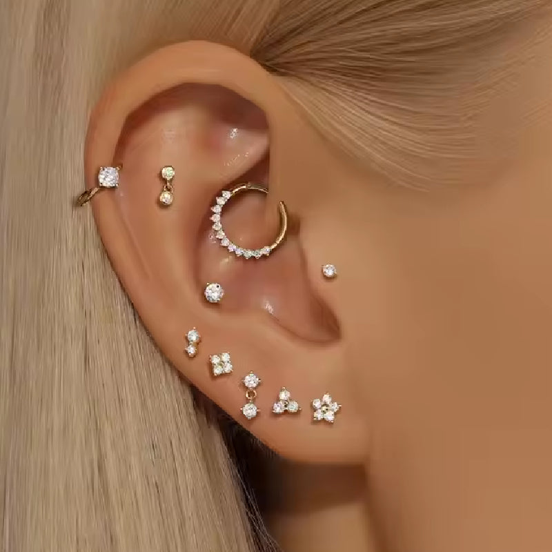 Titanium CZ Crown Daith &amp; Septum Piercing Hoop 16G 10MM