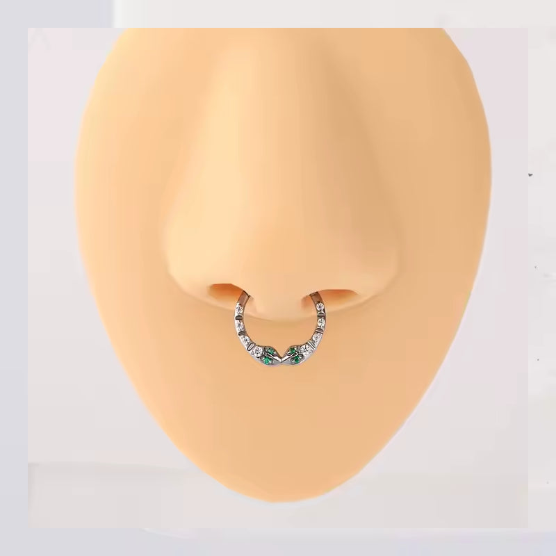 Natural Titanium Snake with Crystal Daith &amp; Septum Piercing Hoop 16G 10MM