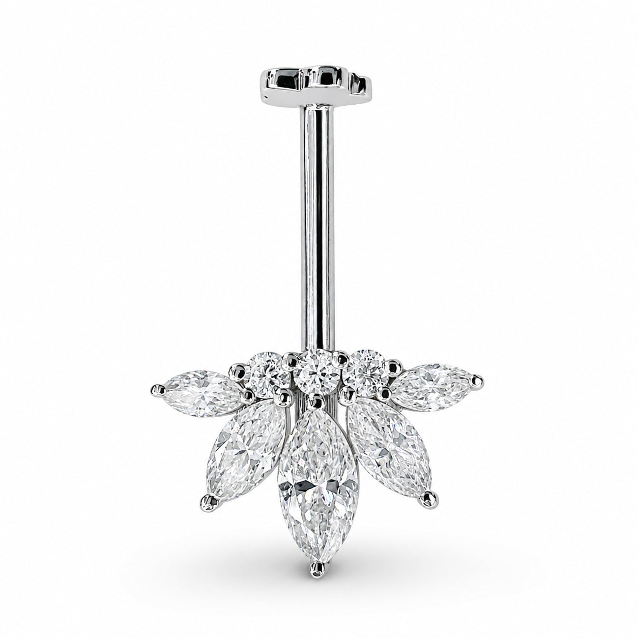 18K Gold Marquise Lotus Fan Vertical Helix (Bugadi) Stud