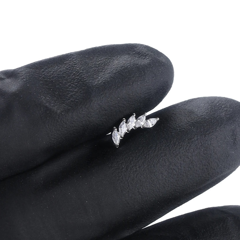 ASTM F136 Titanium 16G (1.2MM) Internally Threaded Curved 5CZ Piercing Stud