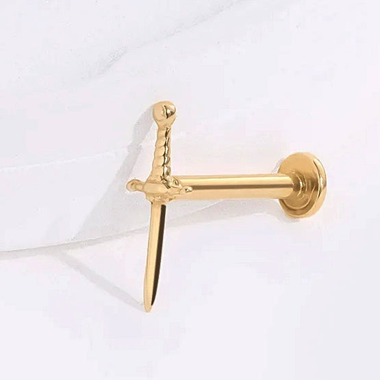 18K Solid Gold 18G Threadless Push Pin Flat Back Dager Stud