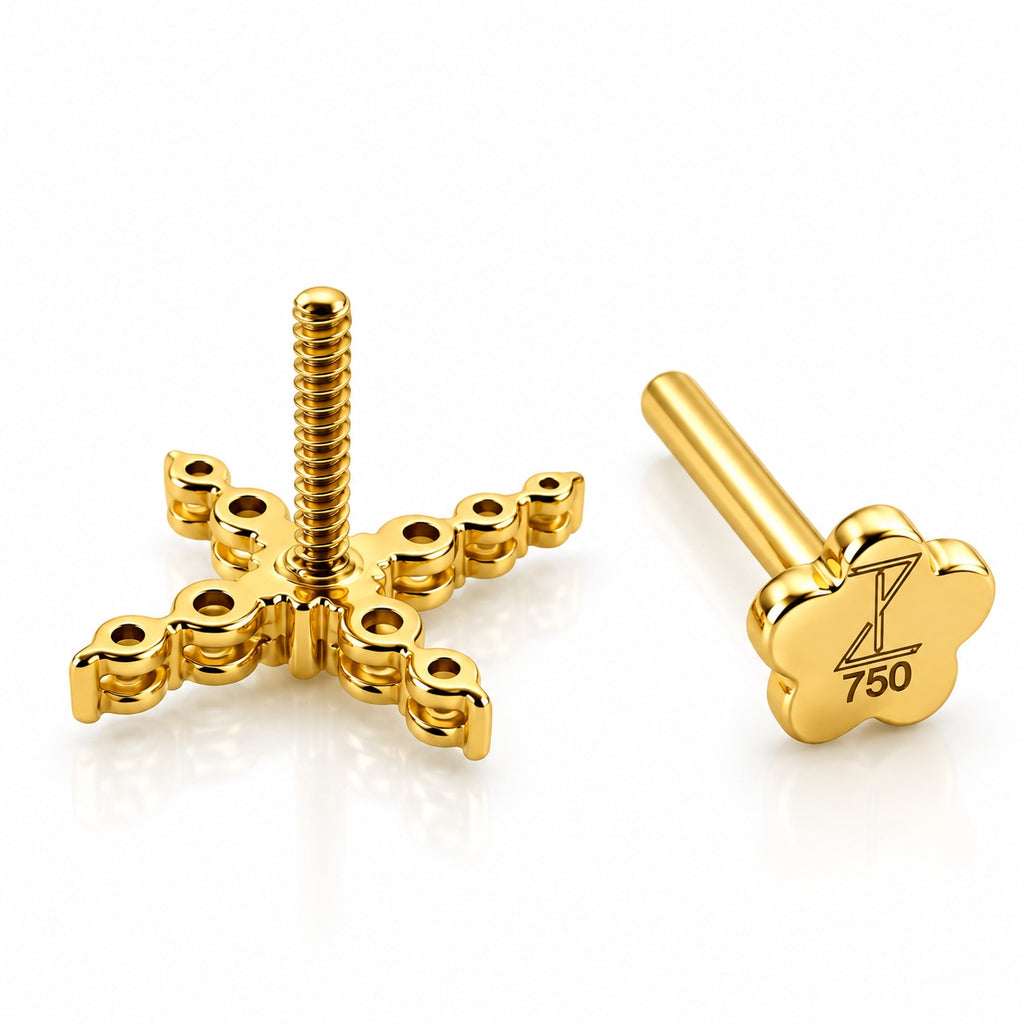 18K Gold Moissanite Cross Piercing Stud
