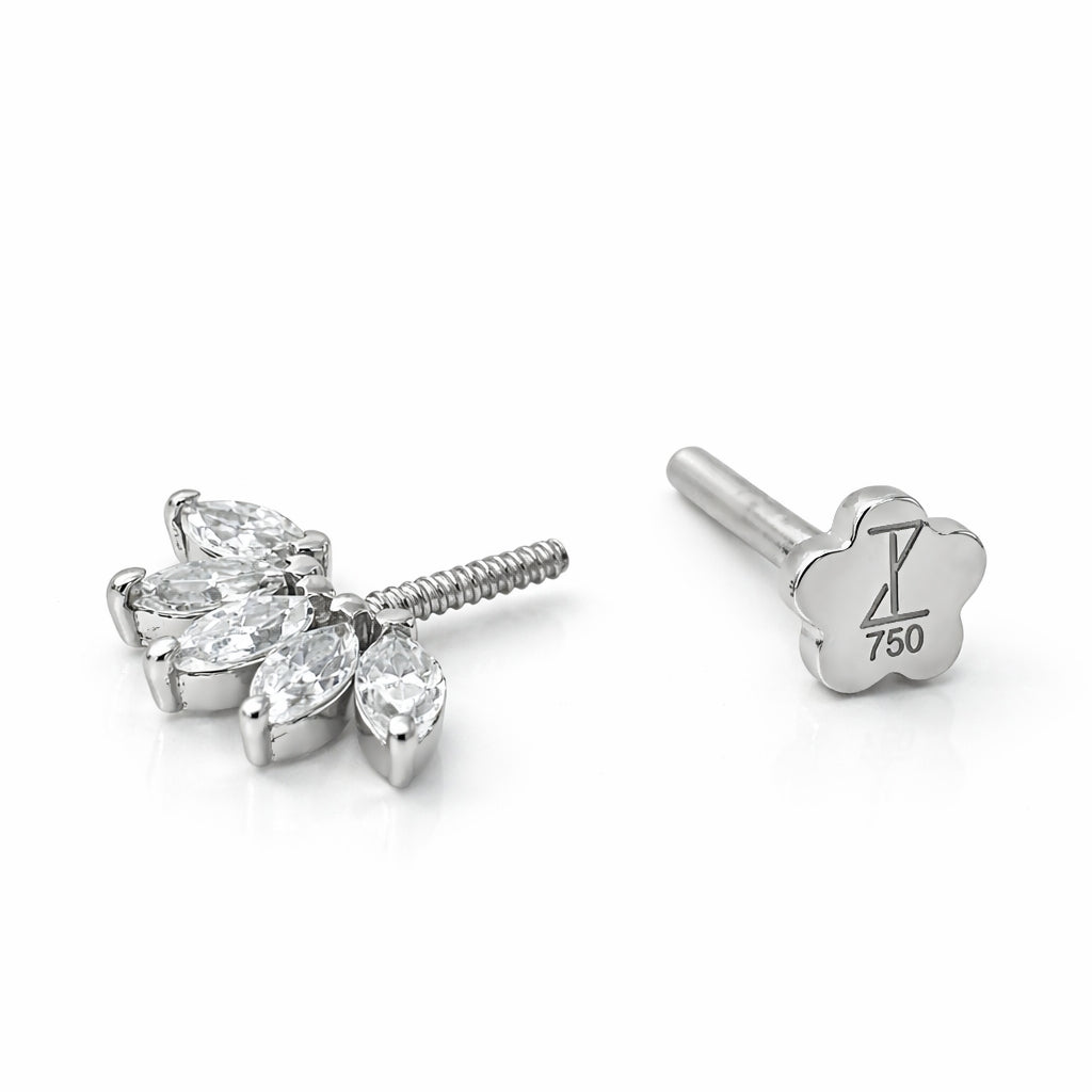 18K Gold Marquise Fan Vertical Helix (Bugadi) Stud