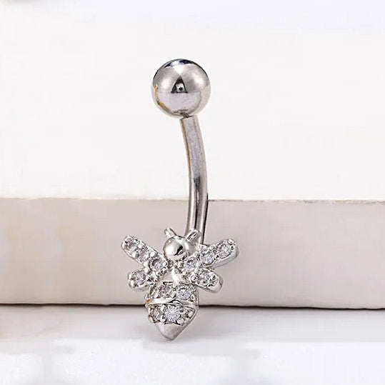 ASTM F136 Titanium 14G (1.6MM) Externally Threaded White Bee Shape Belly Button Piercing 12MM