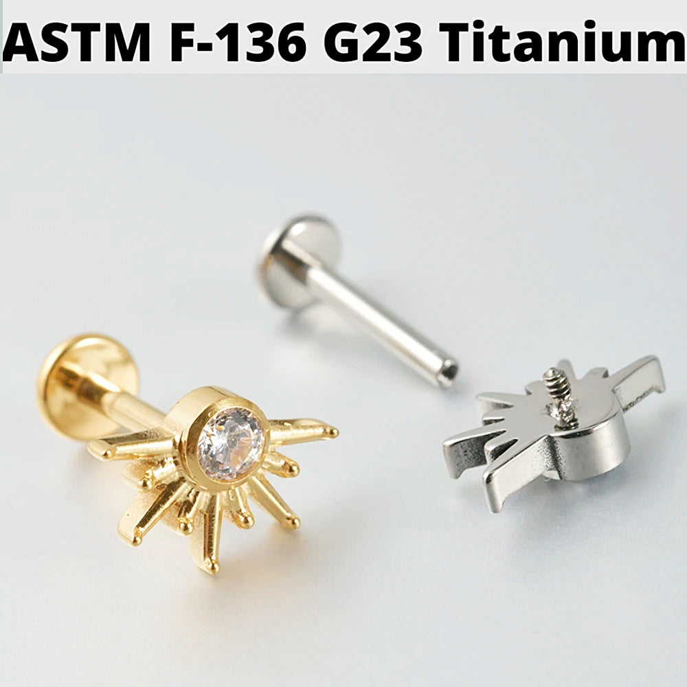 39-2 ASTM F136 Titanium 16G (1.2MM) Internally Threaded Sun Piercing Stud