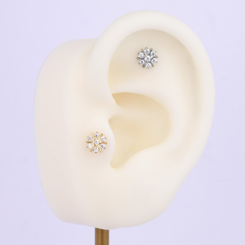 Titanium 16G (1.2mm) Internally Threaded Flower Cluster Stud