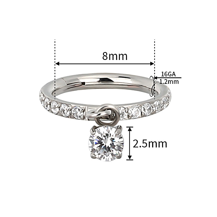 Round CZ Dangle Hinged Hoop – Delicate Radiance in Titanium