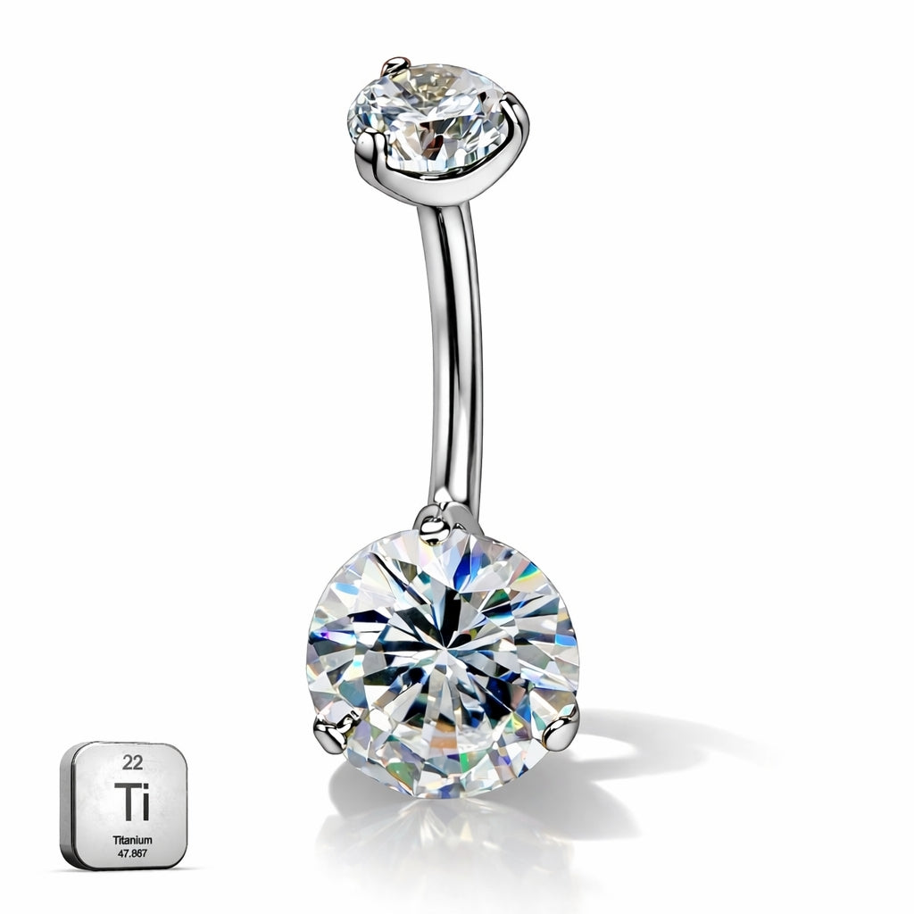 Titanium Belly Piercing – Round Stone Design