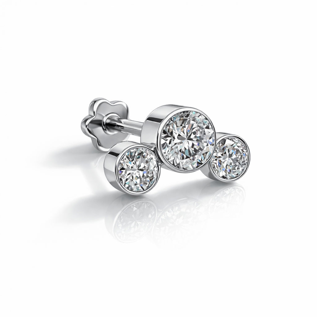 18K Gold Three Moissanite Flat Back Stud
