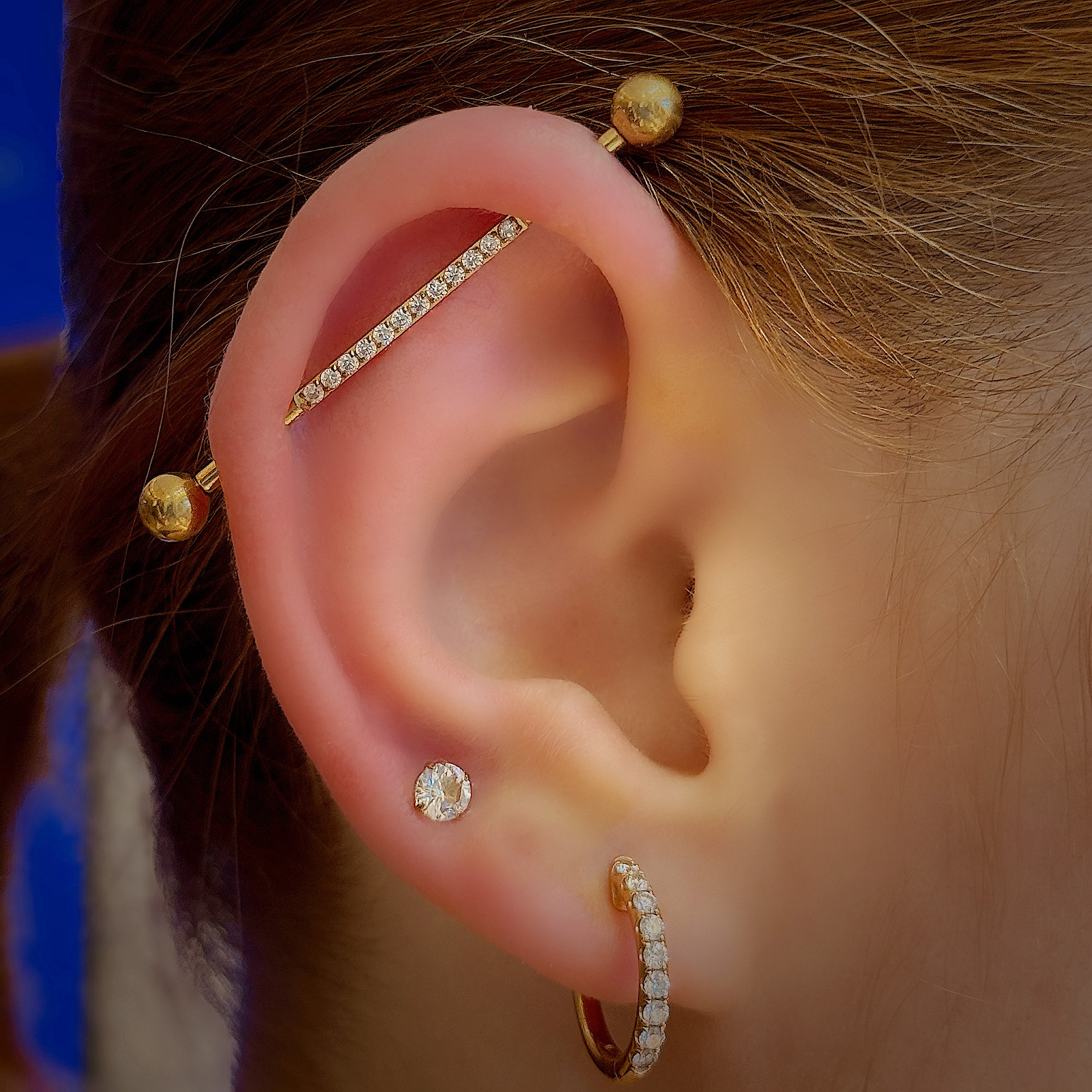 Implant-Grade Titanium Industrial Barbell with Crystal Set Line 