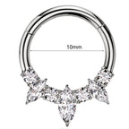 Titanium 7 Gem Crystal Daith &amp; Septum Piercing Hoop 16G 10MM