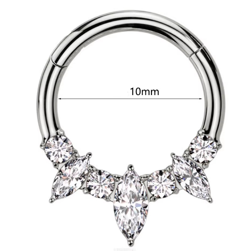 Titanium 7 Gem Crystal Daith &amp; Septum Piercing Hoop 16G 10MM
