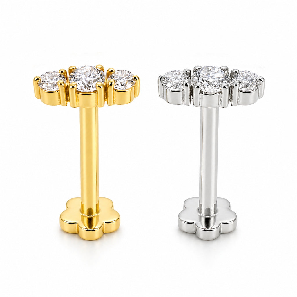 18K Gold Three Moissanite Flat Back 