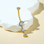 Premium Titanium Hanging 2 Drop Crystals Belly Ring | 14G (1.6MM) | 10MM Bar