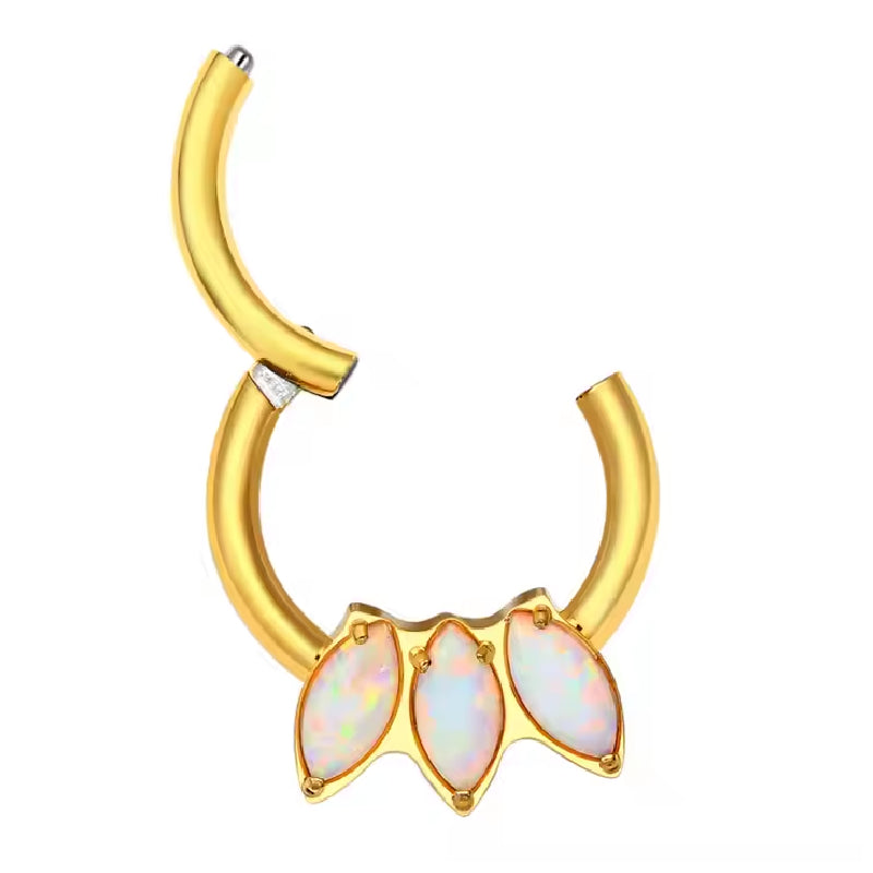 Titanium 3 Opal Stone Daith &amp; Septum Piercing Hoop 16G 8MM