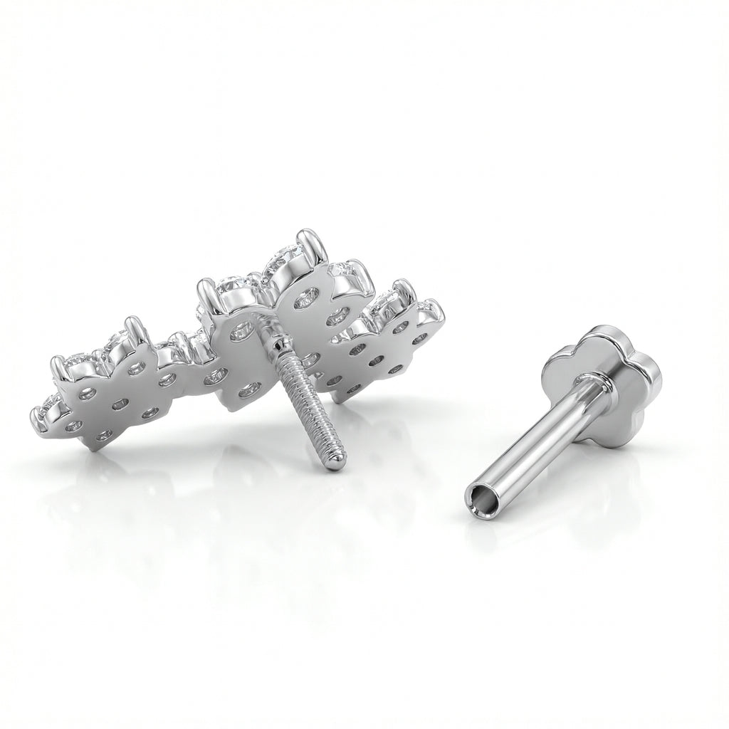 18K White Gold Moissanite Cluster Stud – Internally Threaded (Sold Per Piece)