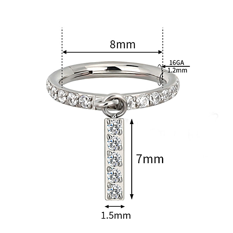 Bar CZ Dangle Hinged Hoop – Sleek Sparkle in Titanium