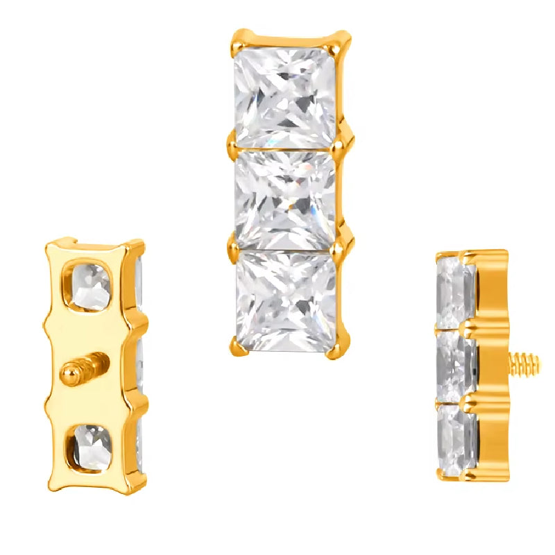 Titanium Square Crystal16G (1.2MM) Internally Threaded Ear Piercing Jewelry