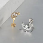 Titanium 16G Internally Threaded Labret Moon with Crystal Stud