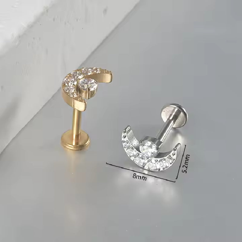 Titanium 16G Internally Threaded Labret Moon with Crystal Stud