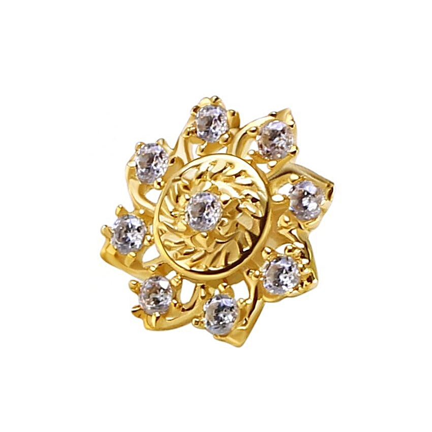 18K Solid Gold 16G Internally Threaded Flat Back Sunflower Stud