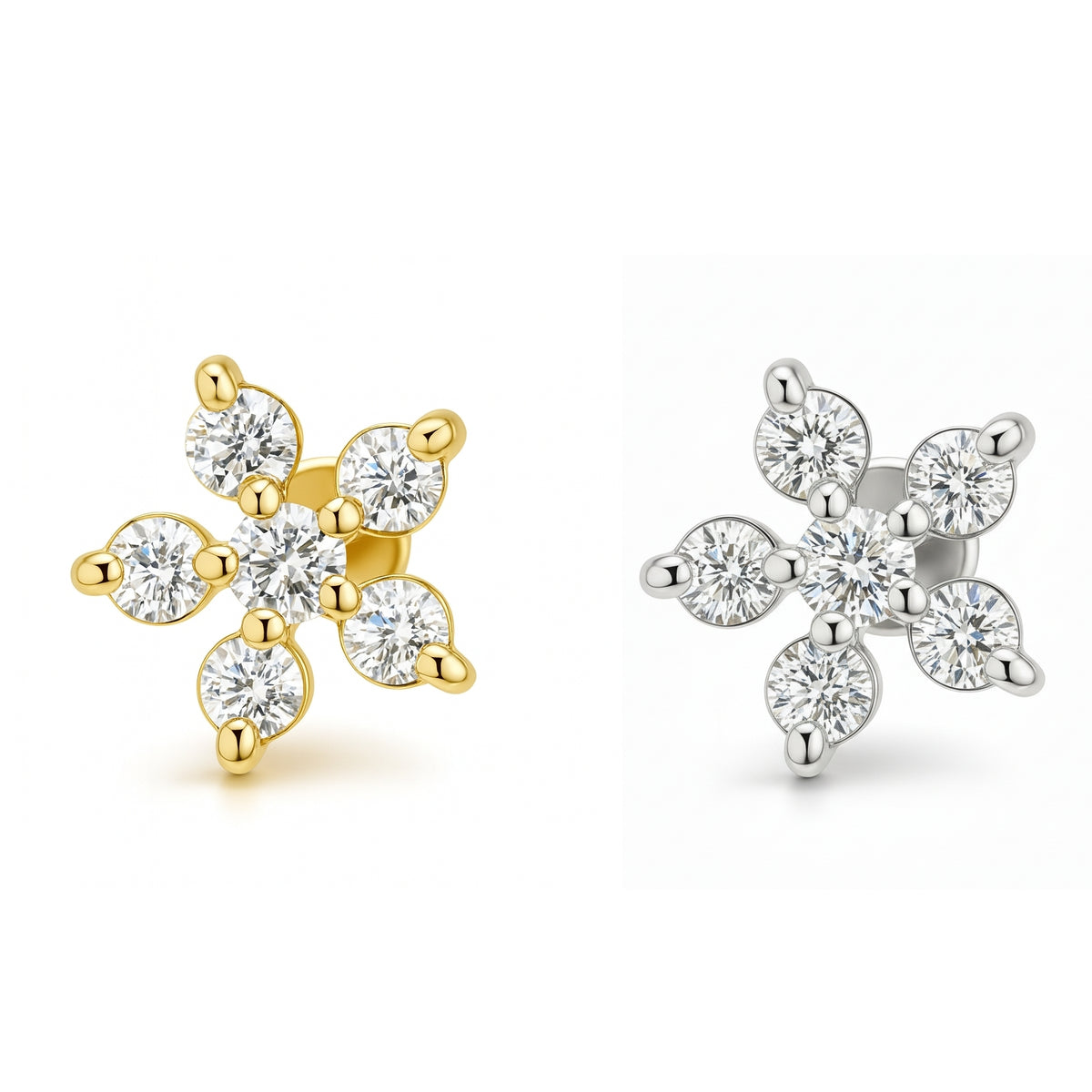 18K Gold Diamond Flower Labret with Natural Round Diamonds