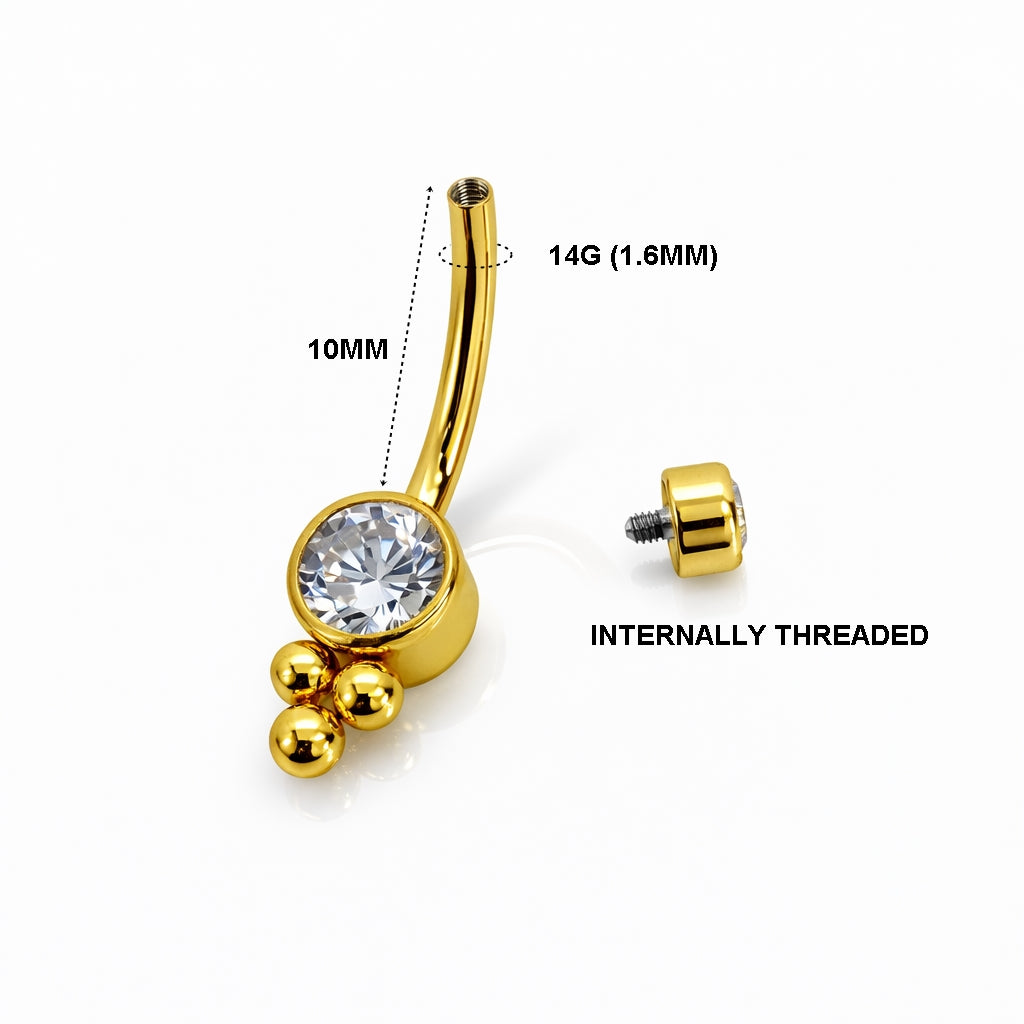 Titanium Belly Button Ring with Triple Ball Accent