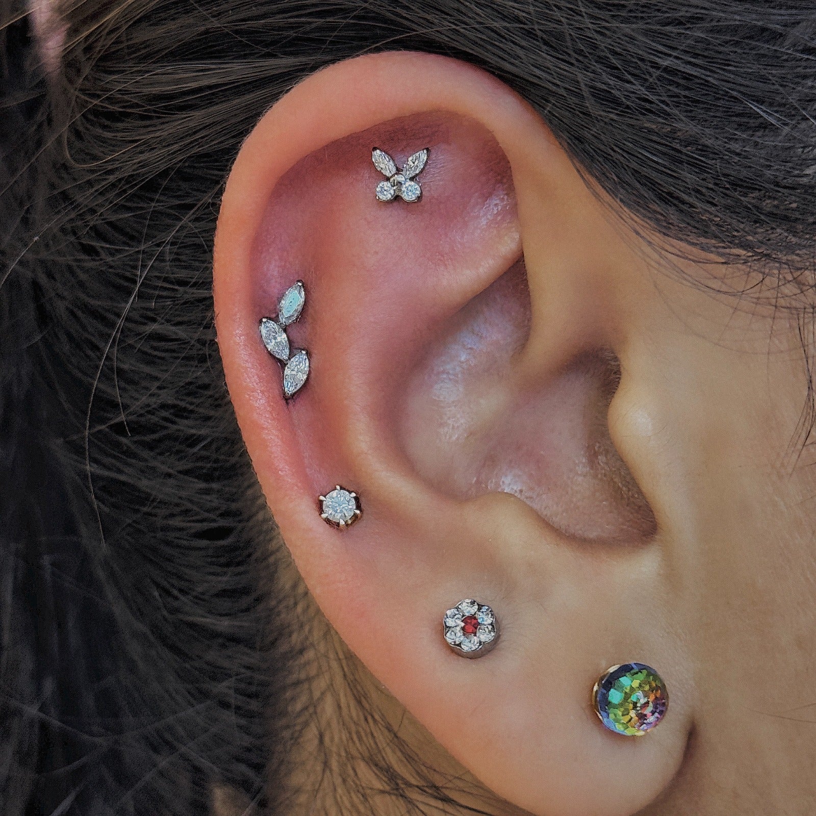 18K Rose Gold Butterfly Labret with VVS D Color Lab Diamonds