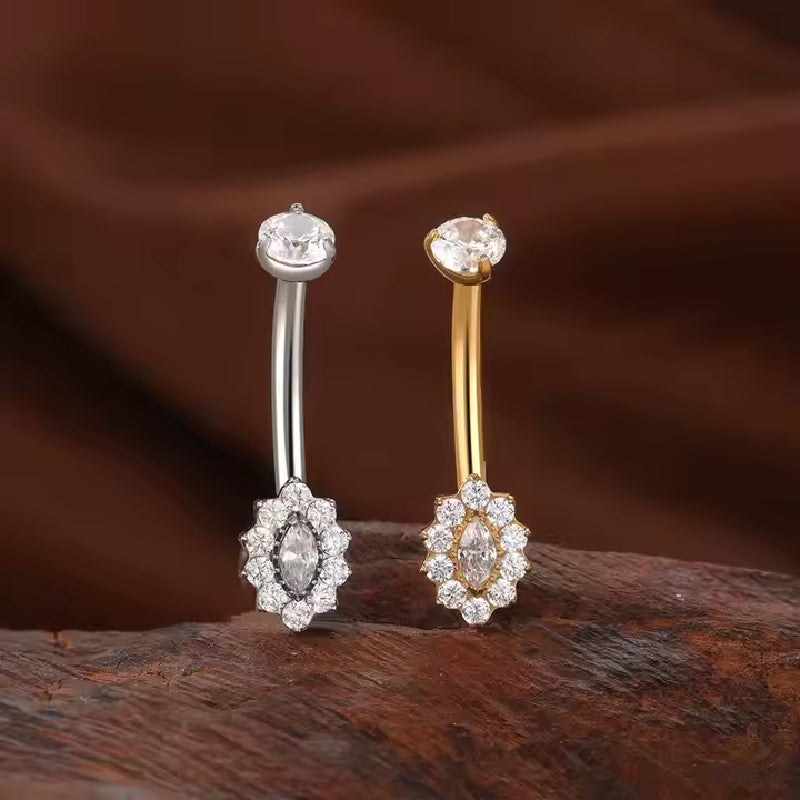 Premium Titanium Sunflower Belly Ring | 14G (1.6MM) | 10MM Bar